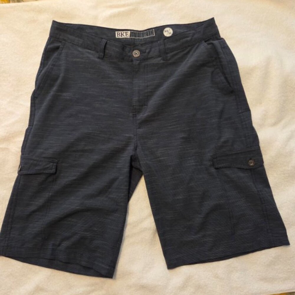 BKE stretch shorts, brand new, dk blue/grey 11.5 inseam size 34 waist